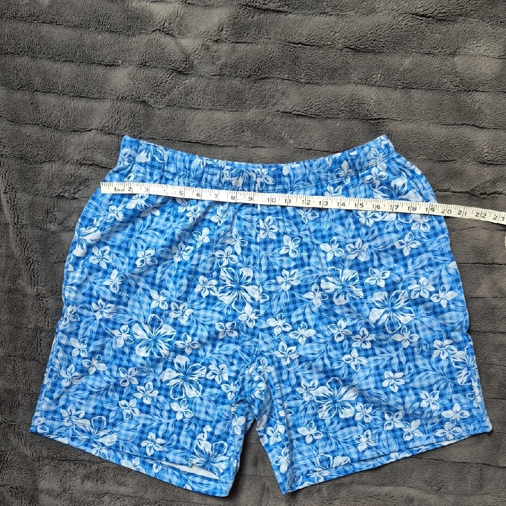 NWOT Lands' End Blue Gingham Floral Sport Knit Shorts W Pockets SZ Large Petite - Picture 5 of 11